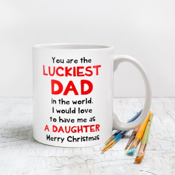 Funny Christmas Mug for Dad Luckiest Dad White Ceramic 11 oz Mug - Picture 4 of 4